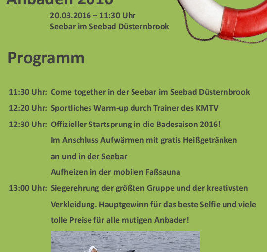 Schon über 300 Interessierte zum 3. Kieler Anbaden am 20.03.2016 – Glücklicher Start in die Badesaison 2016 bei kühlen 6°C Wassertemperatur