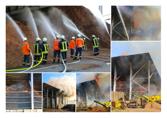 Großbrand auf Landwirtschaftsbetrieb – Großes Schleppdach mit Solaranlage und Hackschnitzel brennt nieder